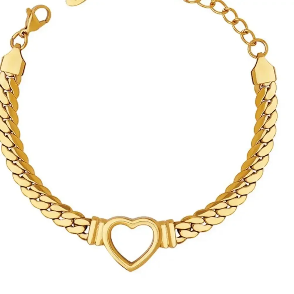 NEW 18K karat yellow gold plated heart charm chain bracelet jewelry B3A